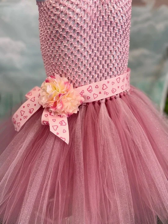 Handmade Pink Tulle Halter Flower Girl Dress - Picture 5 of 6